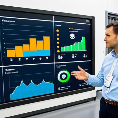 A diverse group of professional logistics experts, fully clothed in modern business attire, observing large, interactive data dashboards in a brightly lit, high-tech control center. Advanced automated guided vehicles (AGVs) are visible moving efficiently in the background of a smart warehouse. The scene emphasizes data-driven decision-making and technological integration. The atmosphere is innovative and efficient. Perfect anatomy, correct proportions, natural pose, well-formed hands, proper finger count, professional photography, high quality, safe for work, appropriate content, fully clothed, professional.