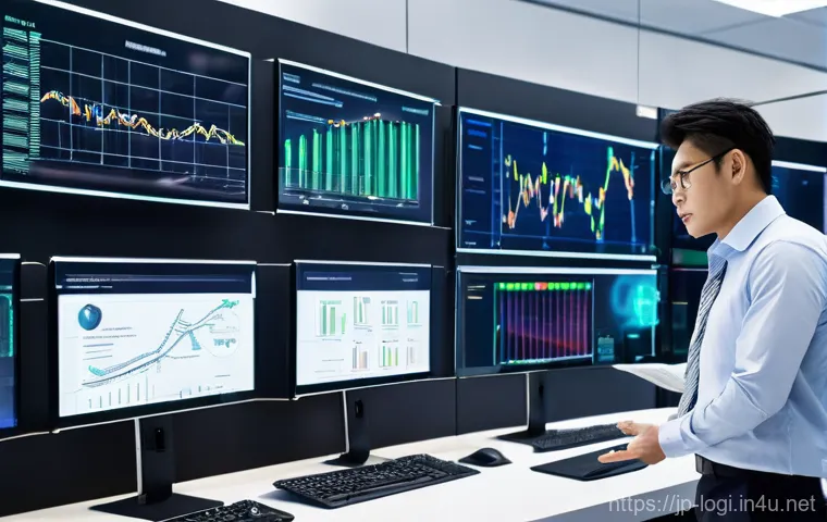 물류정보관리사 필기 시험의 난이도 분석 - **Prompt:** A dynamic, high-tech logistics control center. In the foreground, a Japanese male profes...