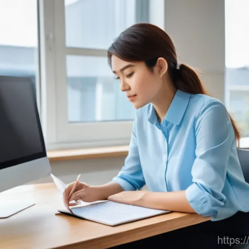 물류정보관리사 필기에서 실수하지 않는 법 - **Prompt:** A diligent young professional, female, in her late 20s, with short, neat brown hair, is ...