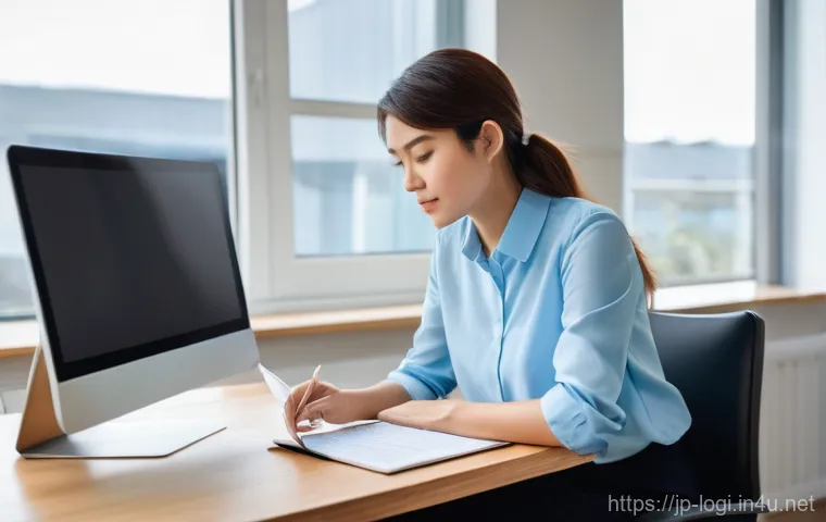 물류정보관리사 필기에서 실수하지 않는 법 - **Prompt:** A diligent young professional, female, in her late 20s, with short, neat brown hair, is ...