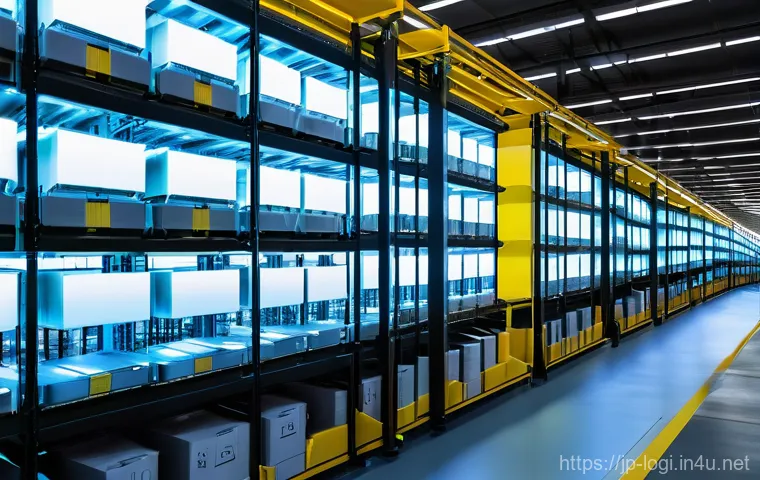 물류정보관리사 실무와 창의적 문제 해결 능력 - **Prompt:** A highly advanced, futuristic logistics warehouse bustling with activity. Automated guid...