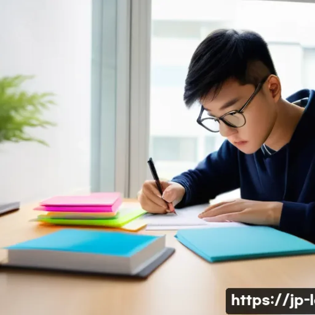 물류정보관리사 시험 전날 해야 할 일 - A focused Japanese student studying at a tidy wooden desk in a bright, modern room with soft natural...