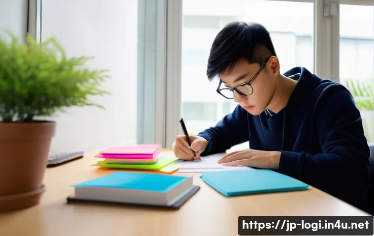 물류정보관리사 시험 전날 해야 할 일 - A focused Japanese student studying at a tidy wooden desk in a bright, modern room with soft natural...