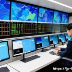 물류정보관리사와 해상 물류 관리 - A modern logistics control room bustling with activity, featuring large digital screens displaying r...