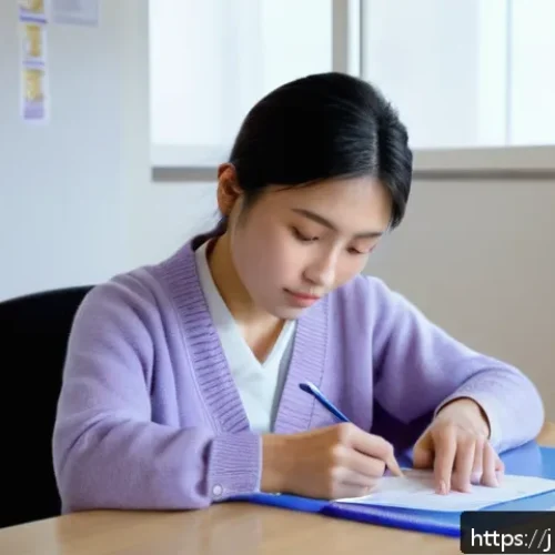 물류정보관리사 시험일에 반드시 가져가야 할 물품 - A calm and focused Japanese student sitting at a clean desk inside a quiet exam room, wearing a ligh...